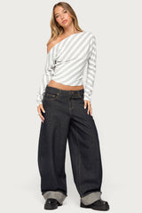 Gaira Striped Off Shoulder Long Sleeve Top