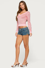 Acey Sequin Shiny Knit V Neck Top