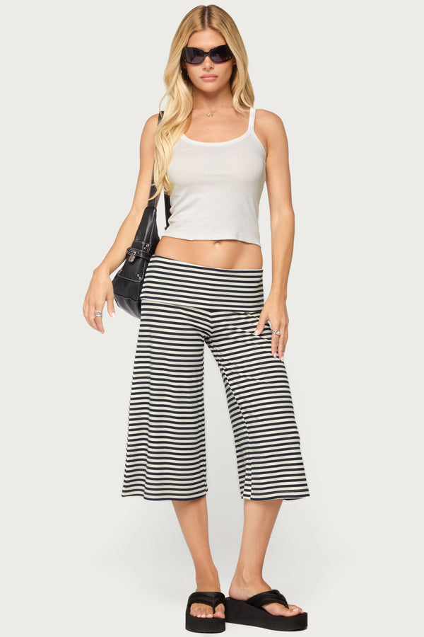 Kelia Striped Foldover Bermuda Shorts