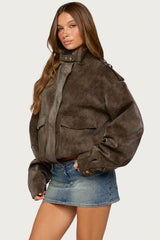 Chaya High Neck Faux Suede Jacket