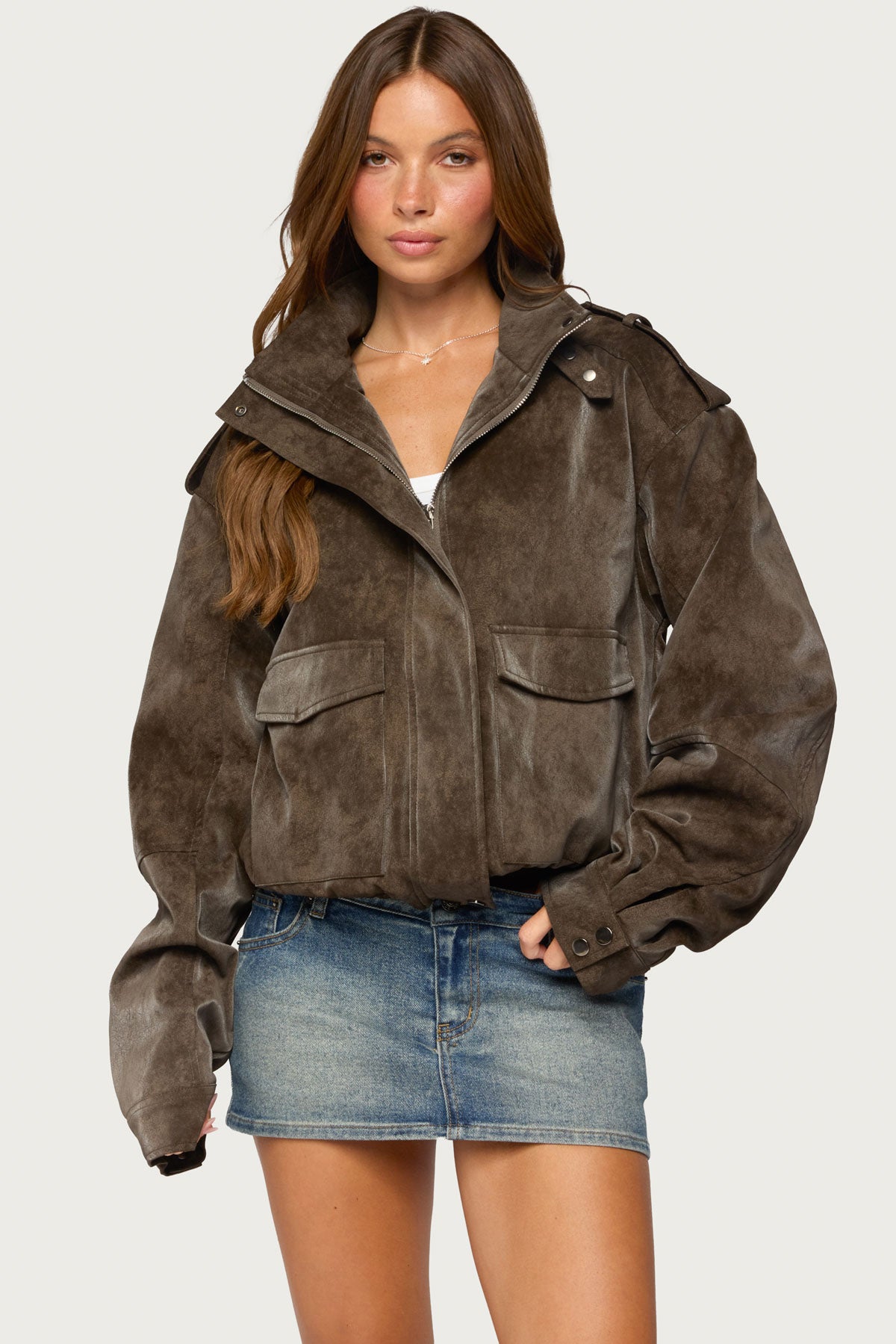 Chaya High Neck Faux Suede Jacket