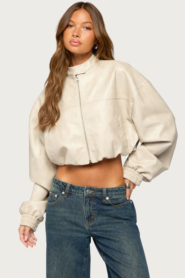 Naeva Cropped Faux Leather Jacket view 1