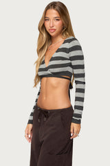 Meira Striped Knit Wrap Crop Top
