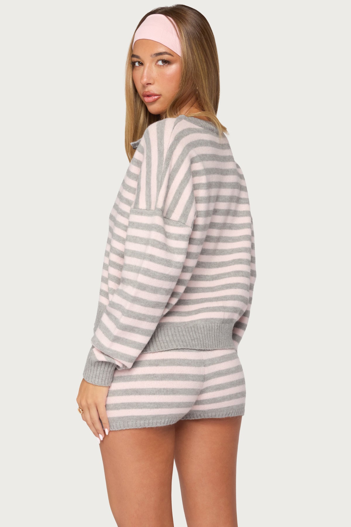 Abra Striped Knit Button Up Cardigan