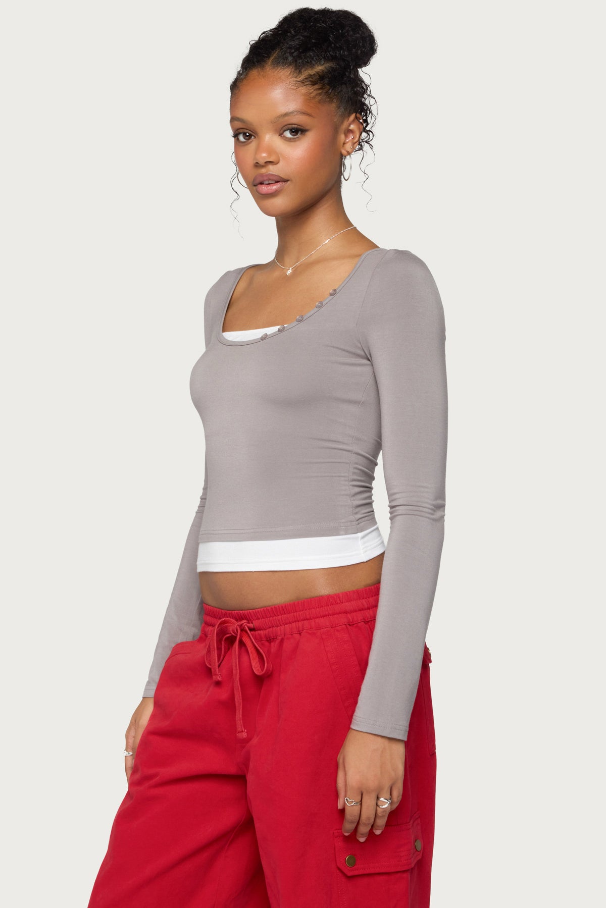 Maira Long Sleeve Constrast Layered Top