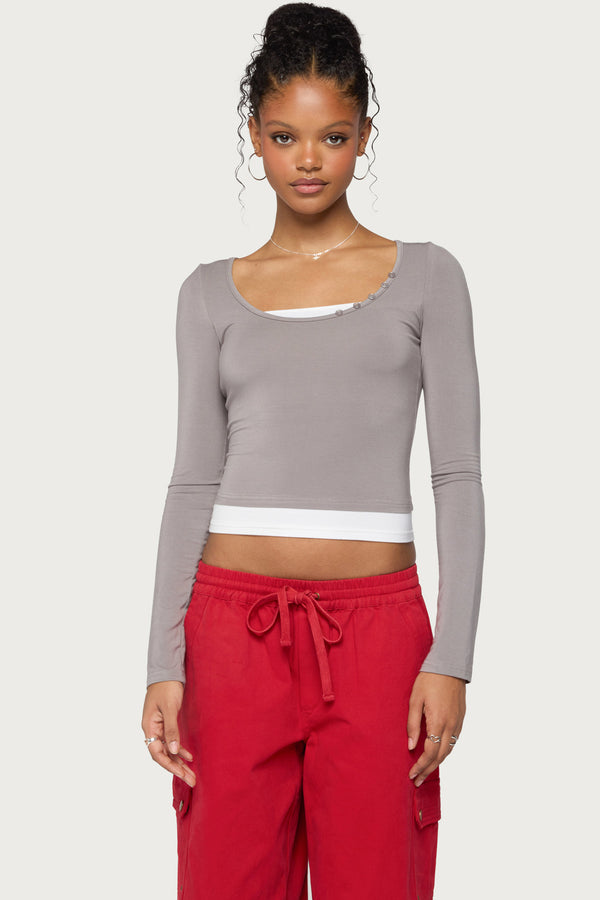 Maira Long Sleeve Constrast Layered Top