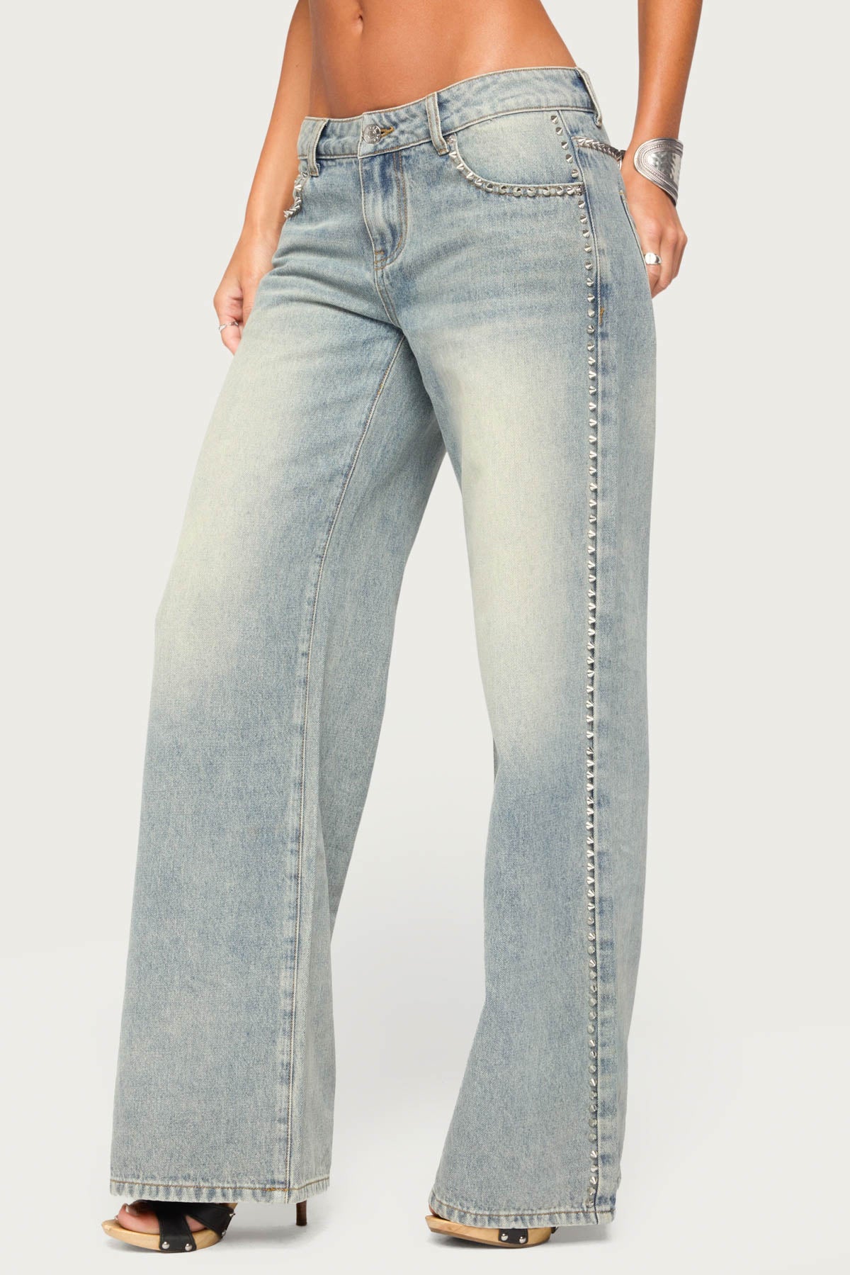 Teala Studded Low Rise Baggy Jeans
