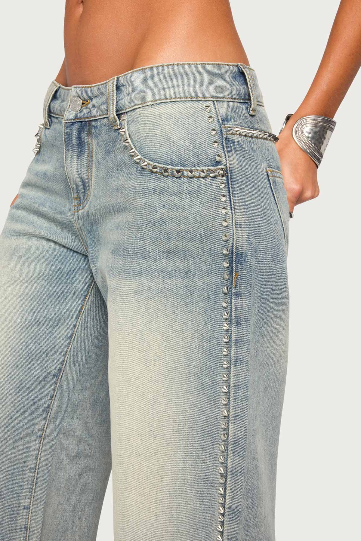 Teala Studded Low Rise Baggy Jeans