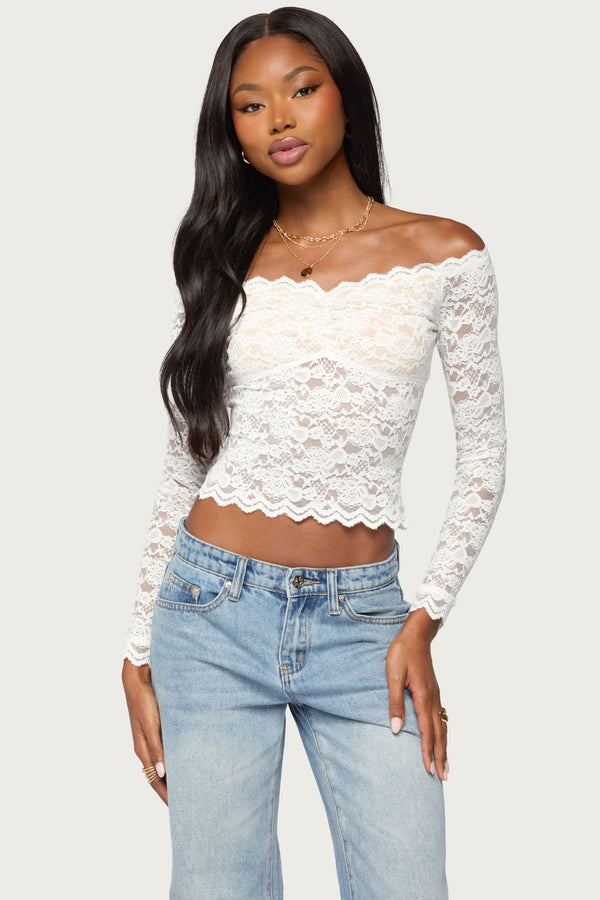 Thaia Sheer Lace Long Sleeve Top