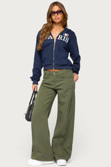 Pascale Stitched Low Rise Wide Leg Jeans