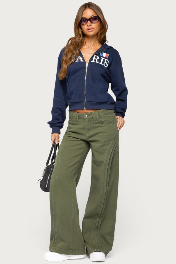 Pascale Stitched Low Rise Wide Leg Jeans
