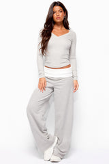 Joice Ribbed V Neck Long Sleeve Top