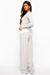 Joice Ribbed V Neck Long Sleeve Top