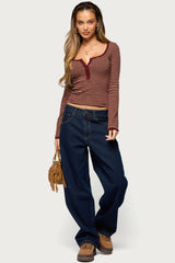 Omara Striped Contrast Henley Top