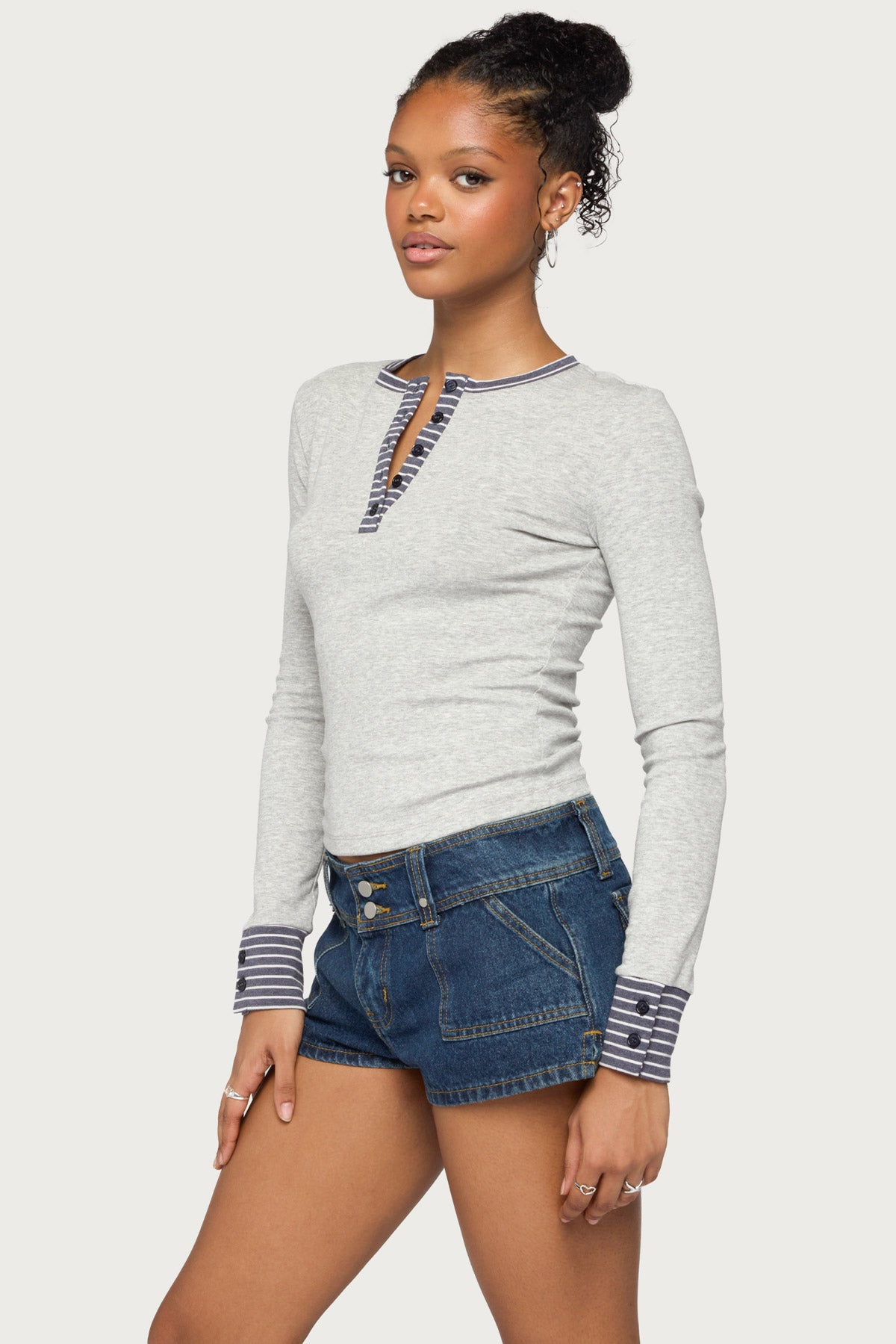 Nakia Contrast Stripey Henley Top