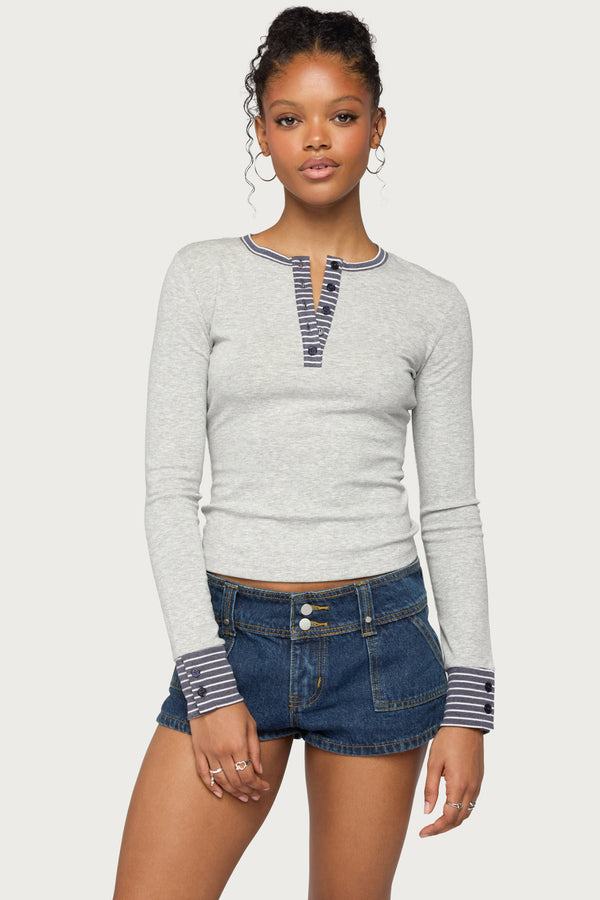 Nakia Contrast Stripey Henley Top