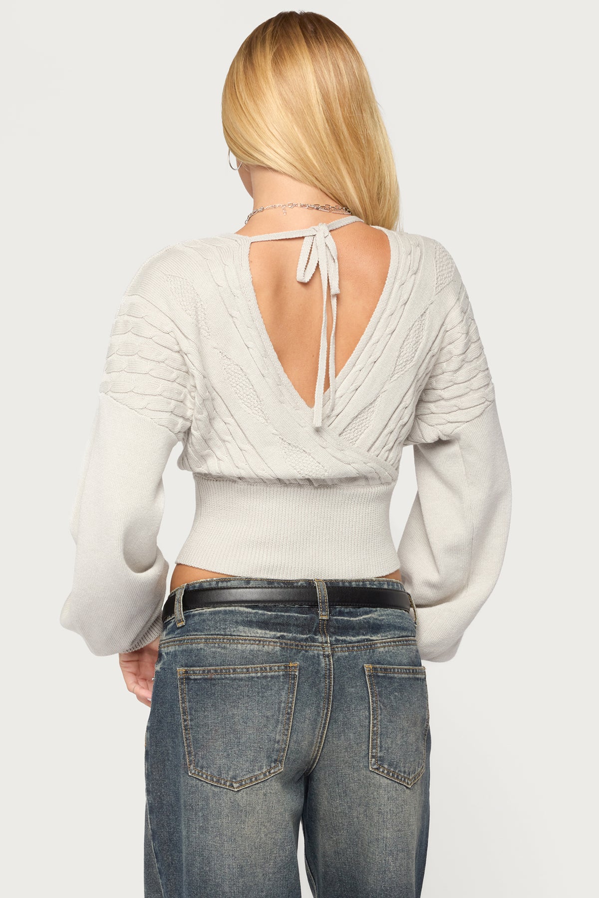 Aloa Cable Knit Wrap Sweater