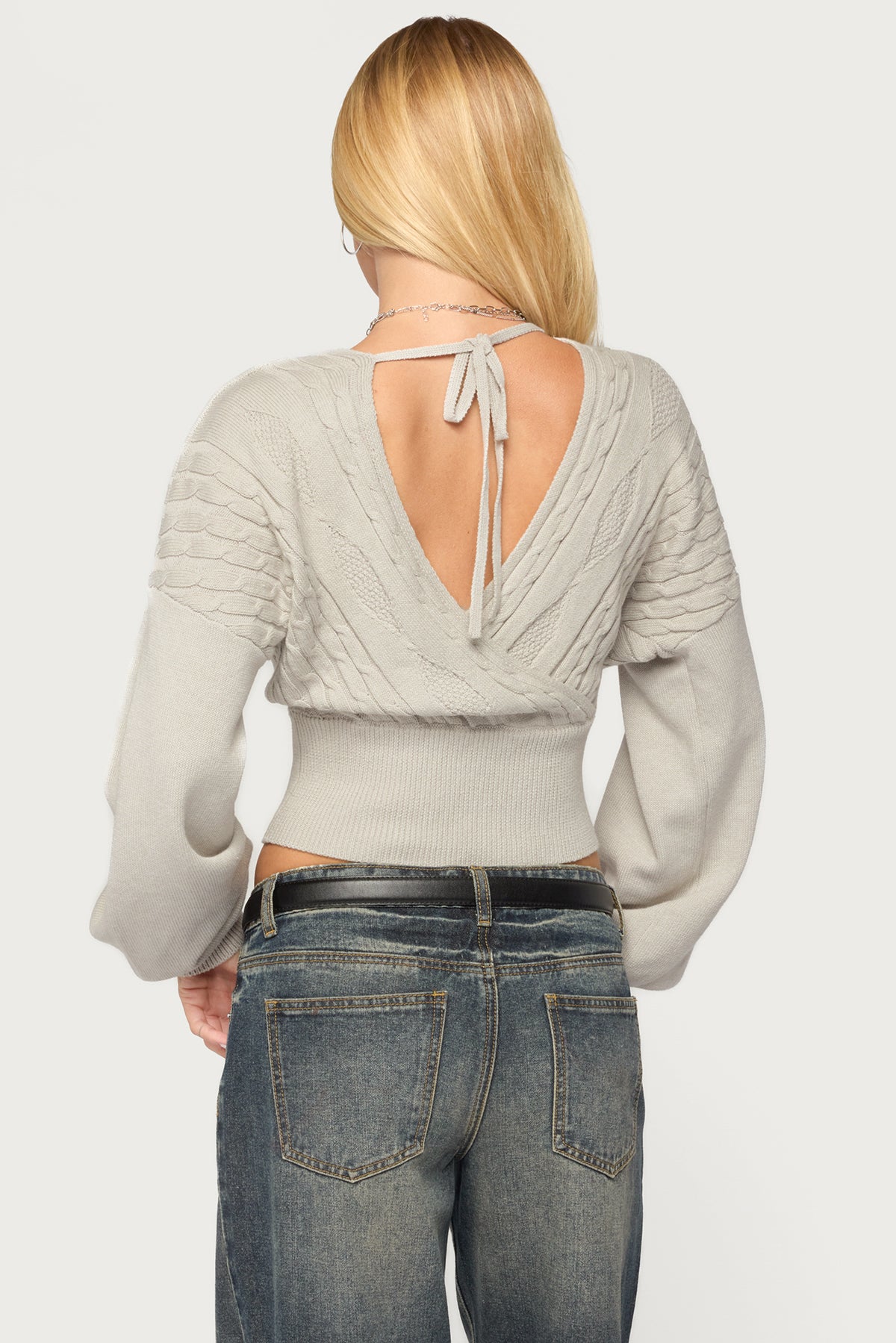 Aloa Cable Knit Wrap Sweater