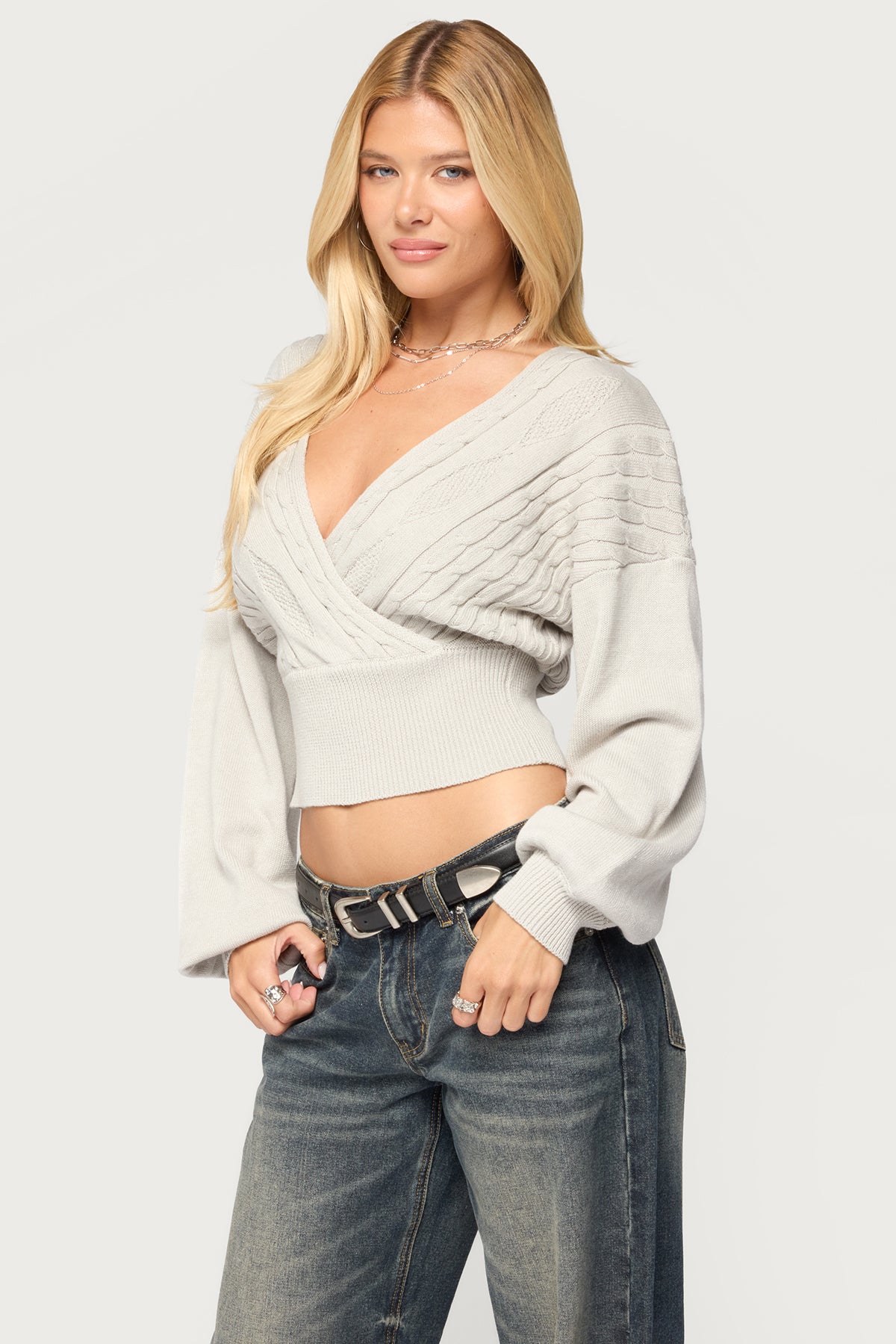 Aloa Cable Knit Wrap Sweater