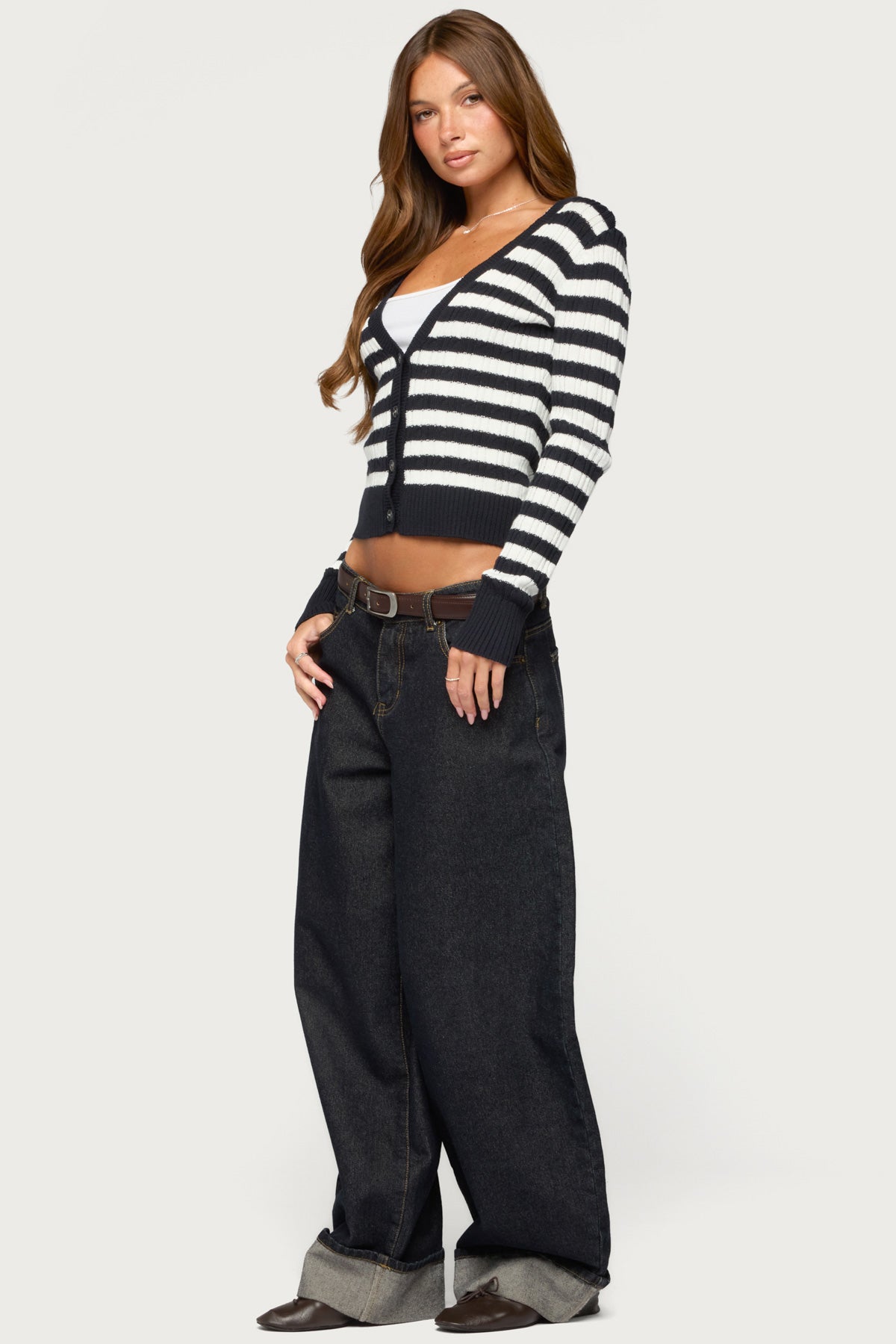 Ranel Striped Cable Knit Cardigan