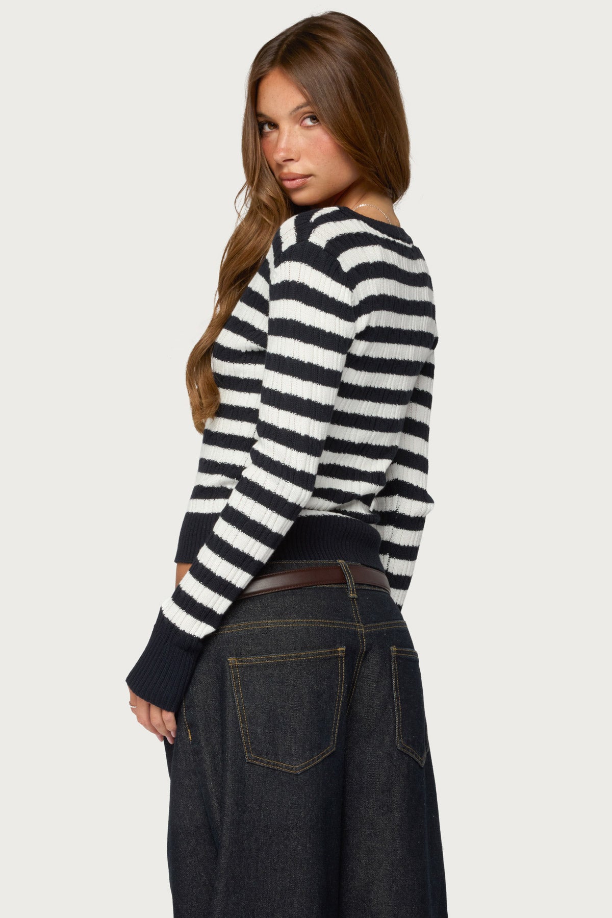 Ranel Striped Cable Knit Cardigan