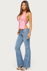 Heily Sequin Split Front Backless Top