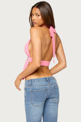 Heily Sequin Split Front Backless Top