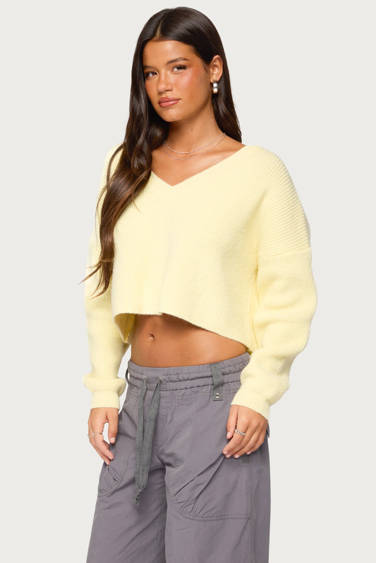 Aima V Neck Ribbed Knit Sweater