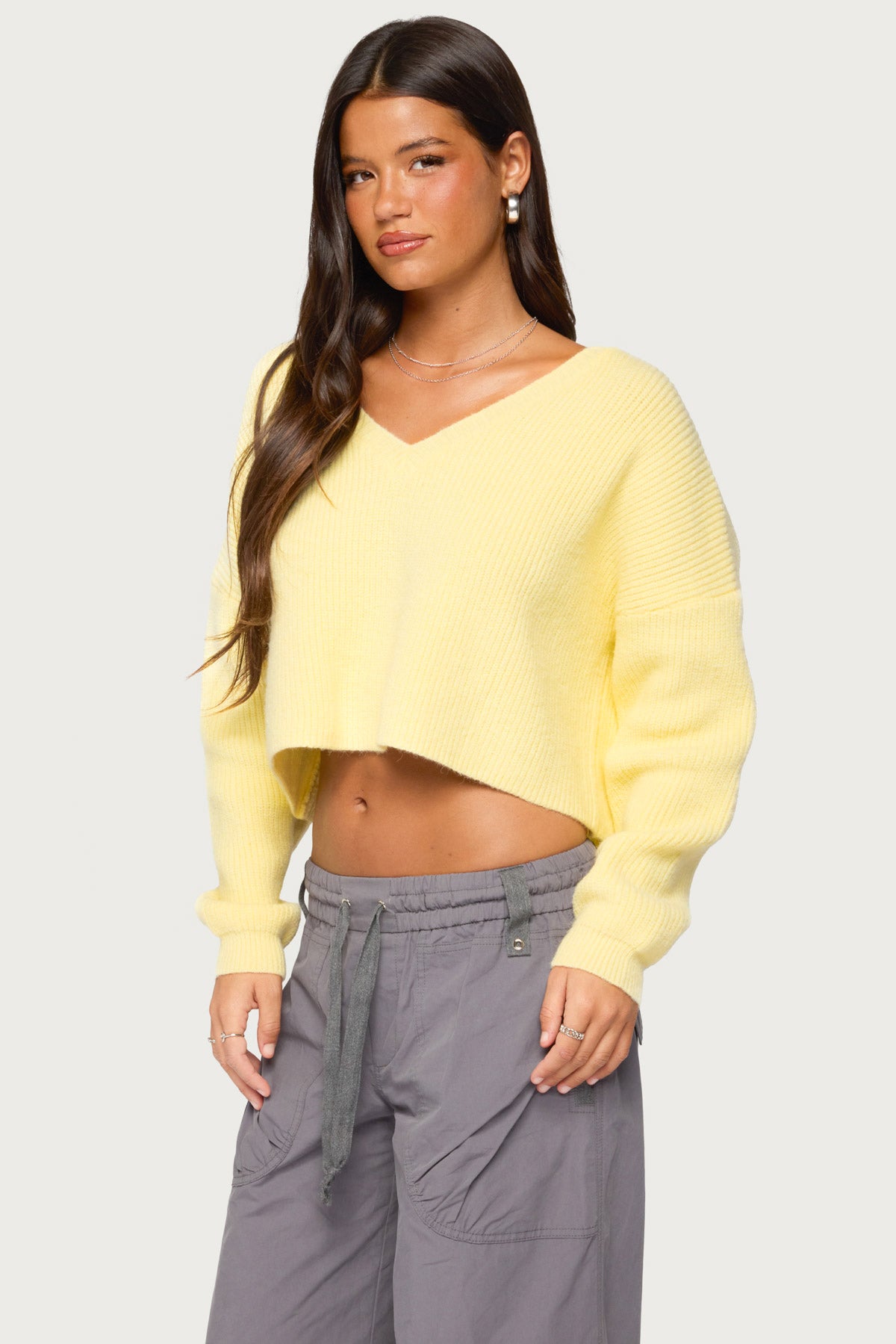 Aima V Neck Ribbed Knit Sweater