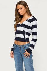 Taylin Hooded Striped Knit Top