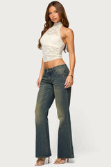 Omaya Sheer Lace Halter Top