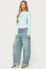 LA Cutie Rhinestone Long Sleeve Top