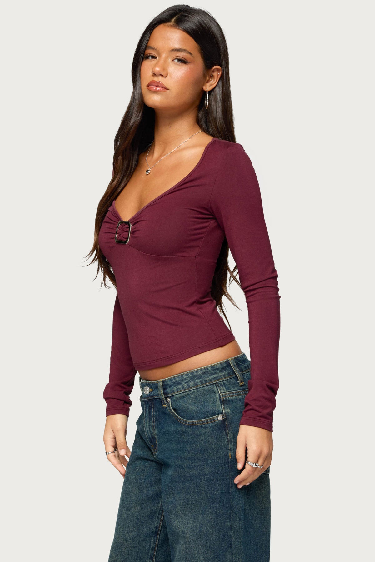 Earla Gathered Center Long Sleeve Top
