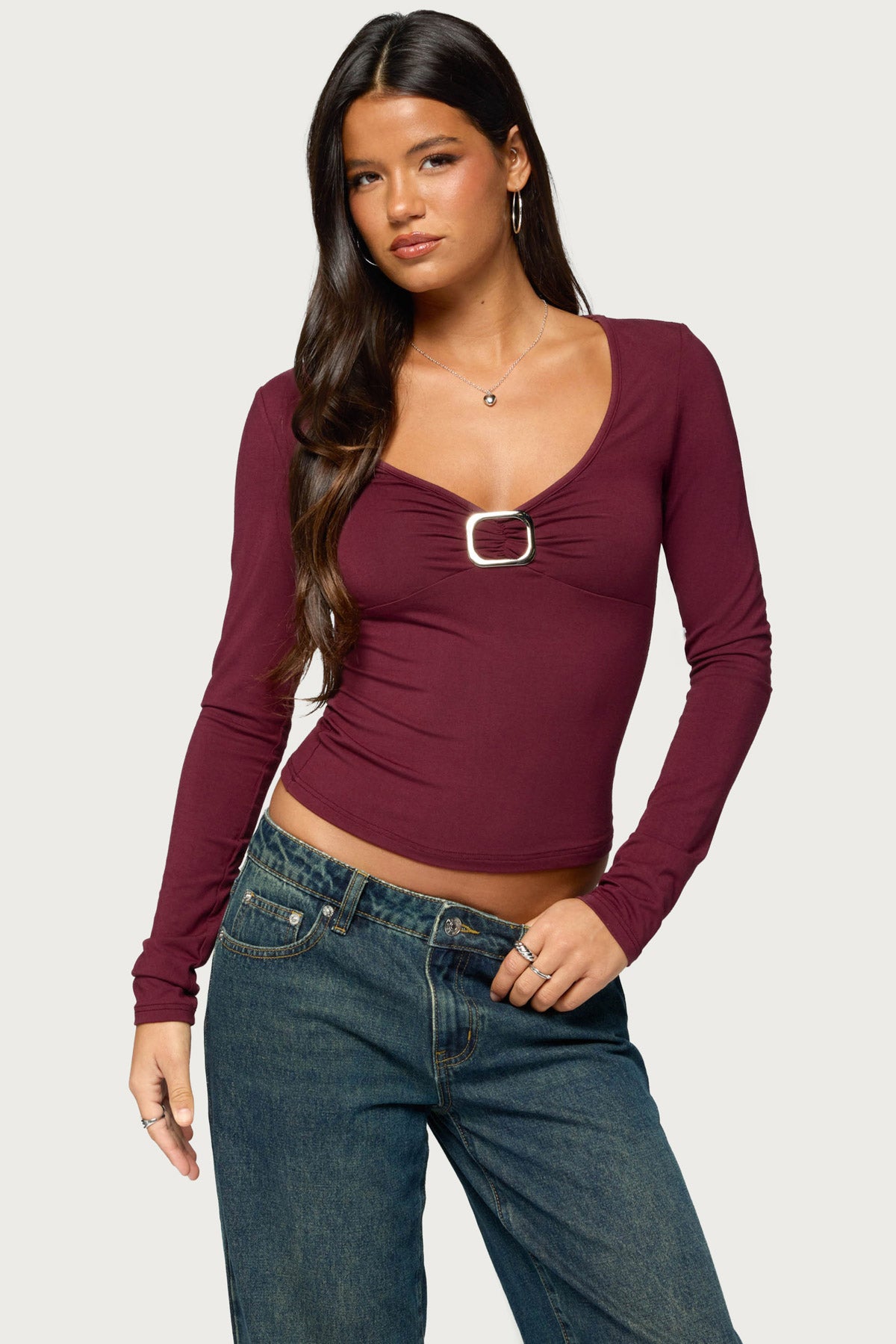 Earla Gathered Center Long Sleeve Top