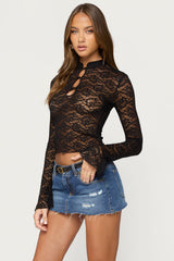 Faela Sheer Lace Bell Sleeve Top
