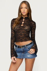 Faela Sheer Lace Bell Sleeve Top
