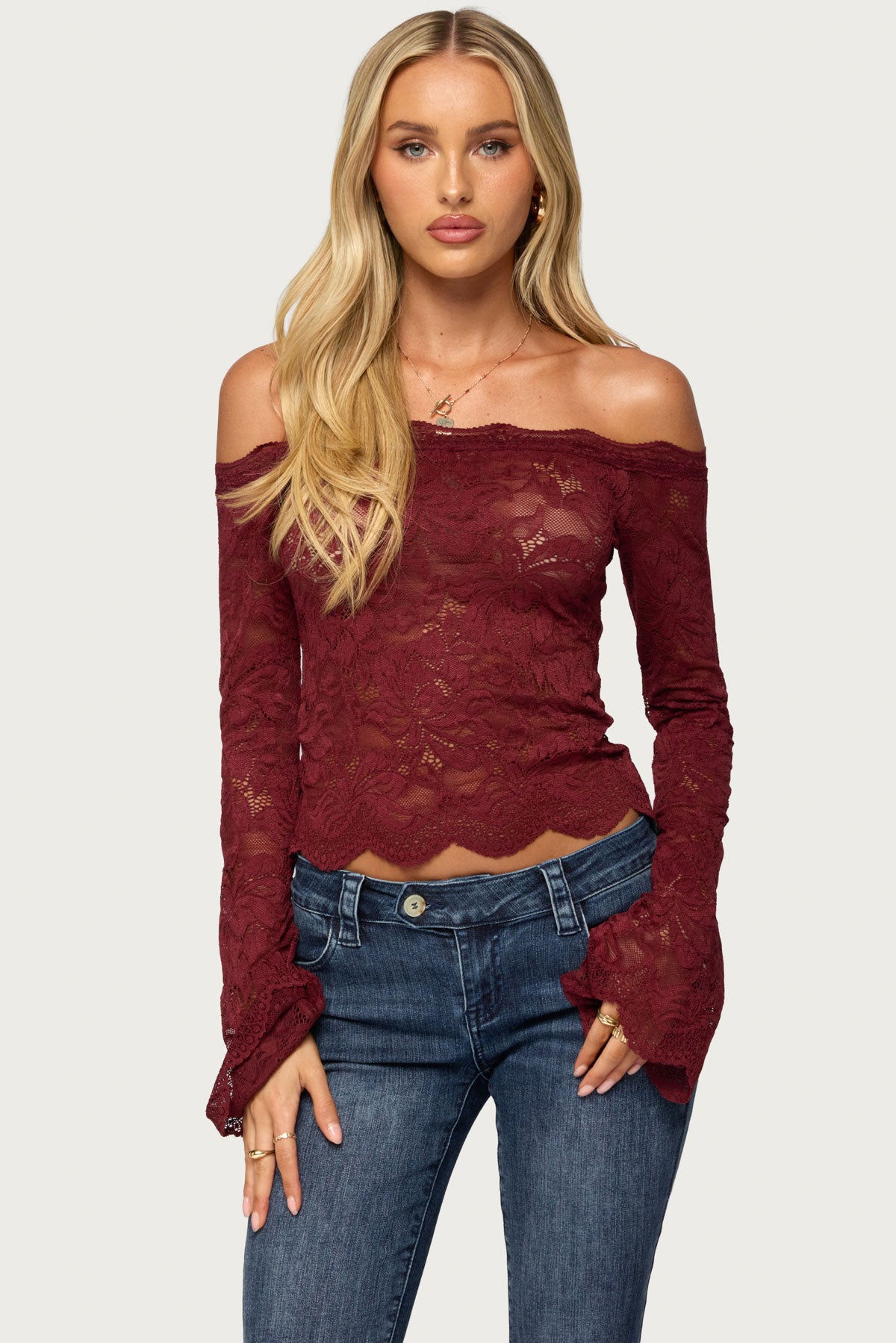 Jasha Sheer Lace Long Sleeve Top