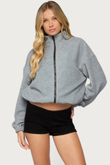 Olysa High Neck Oversized Fleece Jacket