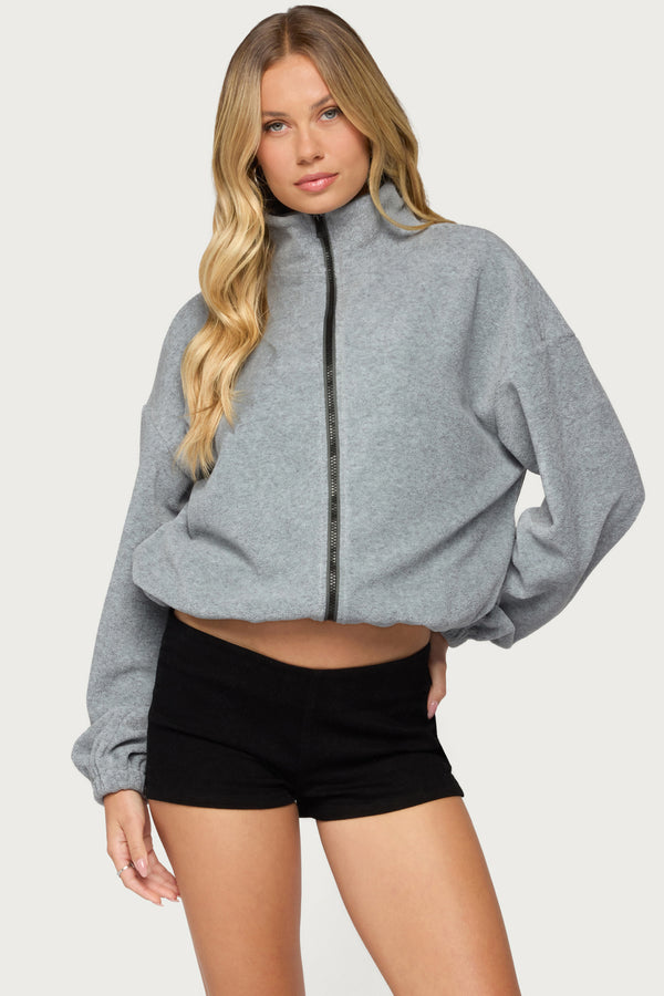 Olysa High Neck Oversized Fleece Jacket