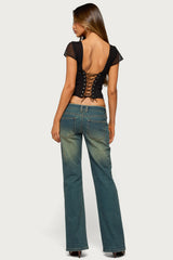 Julieth Keyhole Cutout Flutter Sleeve Corset