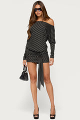 Maely Off Shoulder Striped Mini Dress