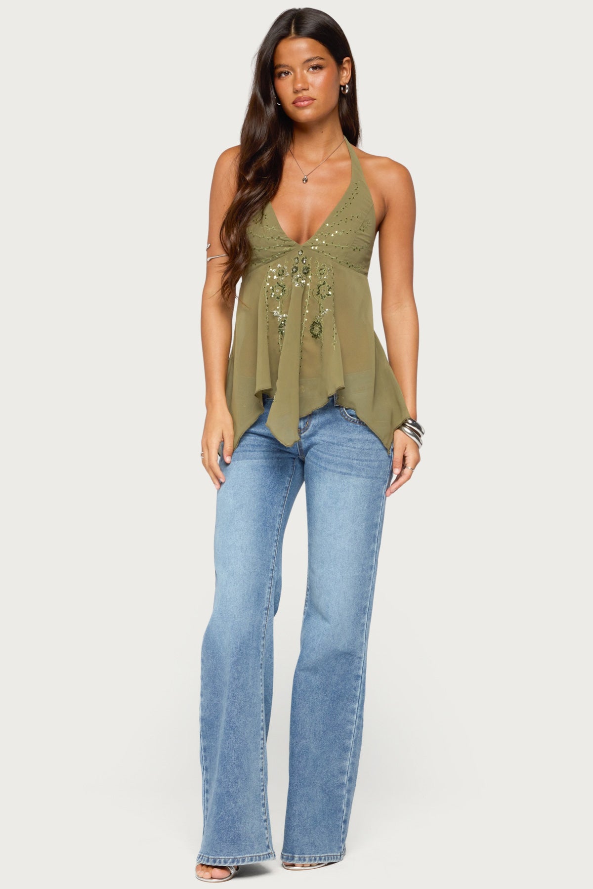 Bodie Sequin Chiffon Handkerchief Top
