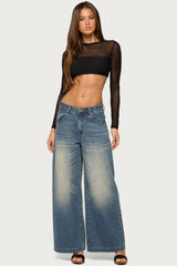 Olisa Long Sleeve Mesh Crop Top