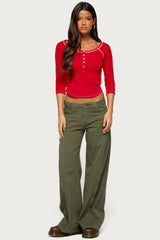 Jaeva Three-Quarter Sleeve Henley Top