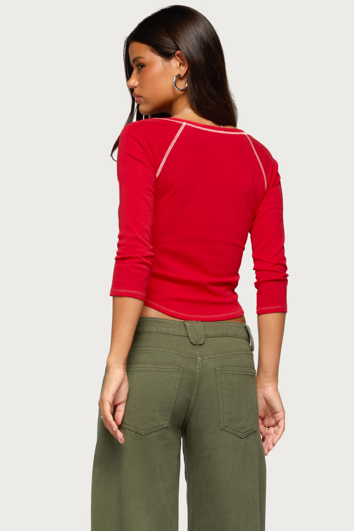 Jaeva Three-Quarter Sleeve Henley Top