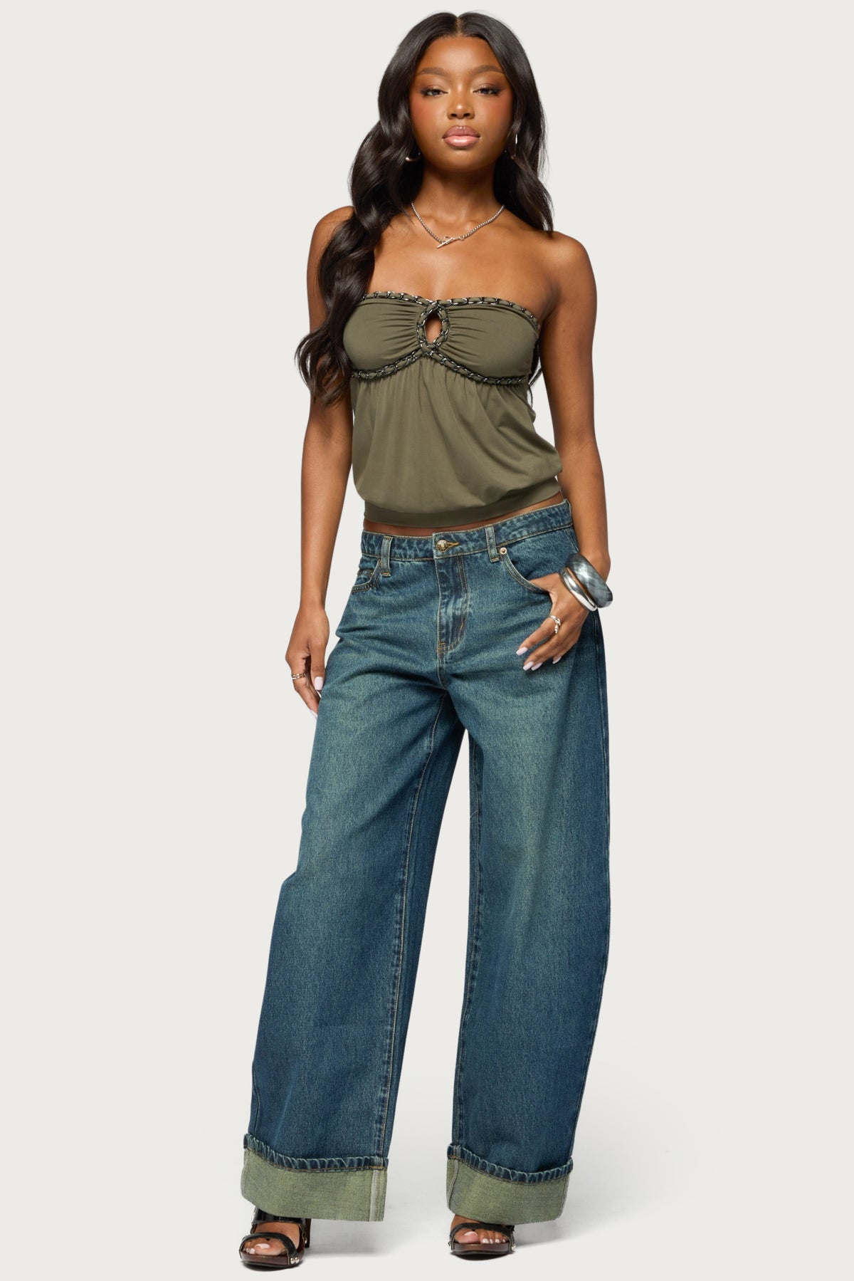 Vaela Strapless Chain Bubble Top