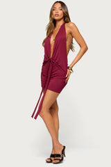 Zarla Plunging Tie Mini Dress