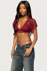 Sherly Lace Flutter Sleeve Crop Top