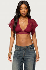 Sherly Lace Flutter Sleeve Crop Top
