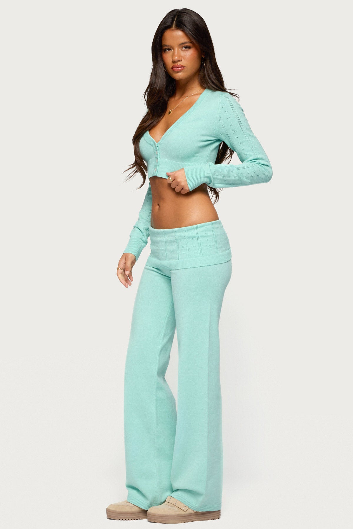 Wanel Cropped Pointelle Cardigan